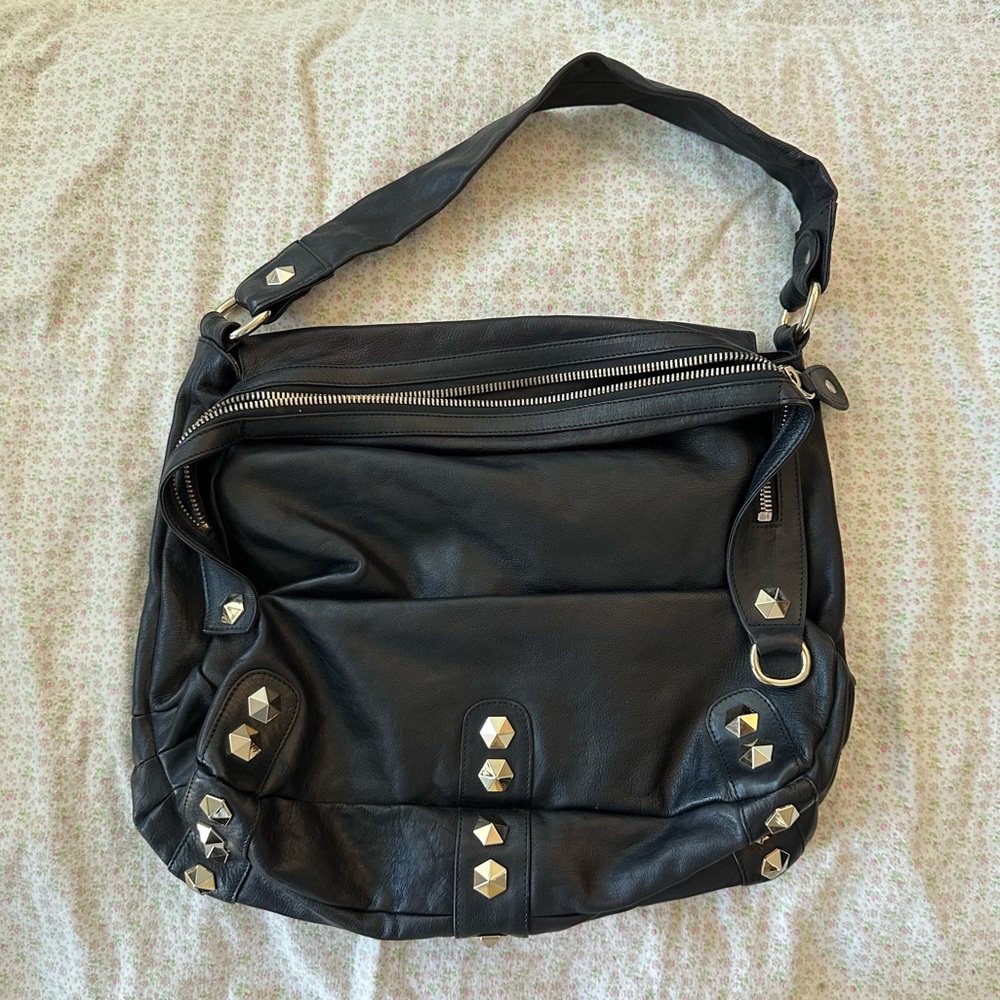 Treesje Studded Black Genuine Leather Shoulder Bag